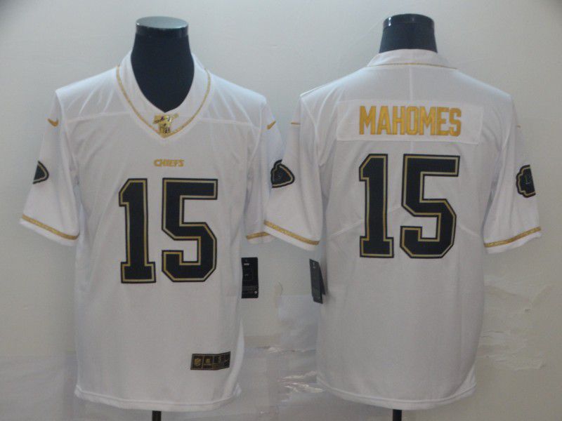 Men Kansas City Chiefs 15 Mahomes White Retro gold character Nike NFL Jerseys